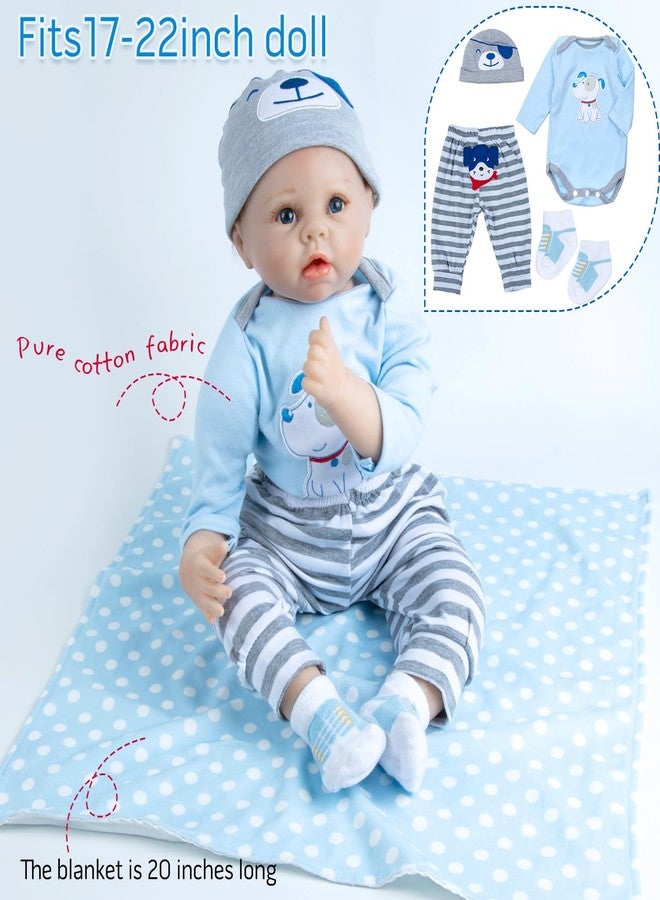 PEDOLLTREE Reborn Baby Dolls Clothes Boy Blue Dog Outfit Accessories 13 Pcs for 17-22 Inches Reborn Doll Newborn Boy with Blue Dot Bassinet - Image 3
